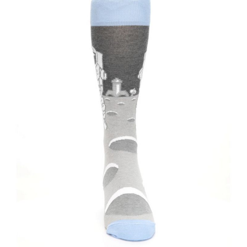 boldSOCKS Moon Astronaut Sock Frontal Shows a possible LEM and Radio Link to Earth on Moonscape.