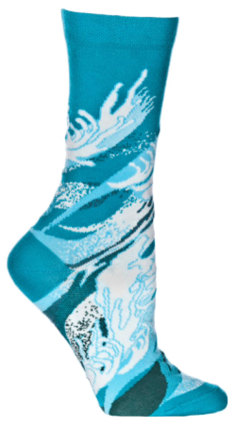 Ozone Four Elements Water Sock makes you sea(see) the crashing of the waves in Blues and Whites then calm at the Toe.
