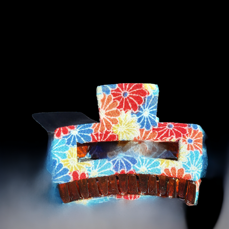 Kimono Clip Large Box Clip Red Blue and Yellow Flowers