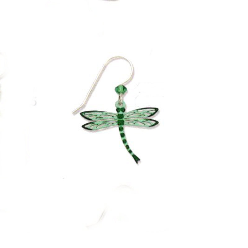 Green dragonfly-shaped Earring on a white background