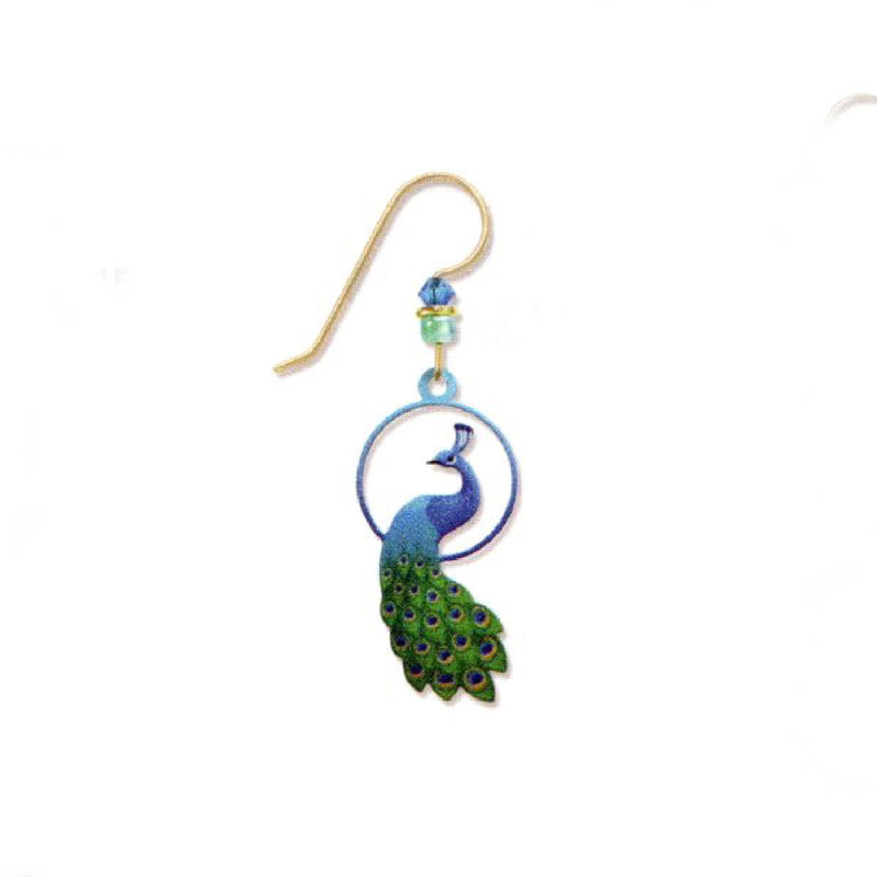 Earring with peacock design on a white background