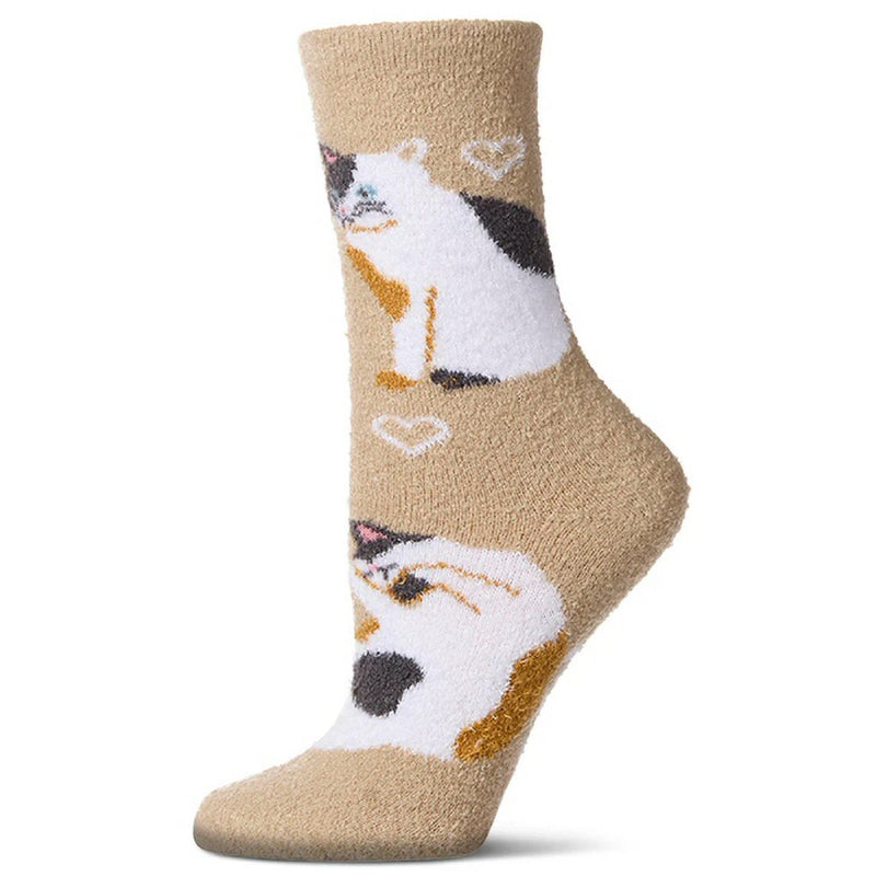 Beige sock with cat illustrations on a white background