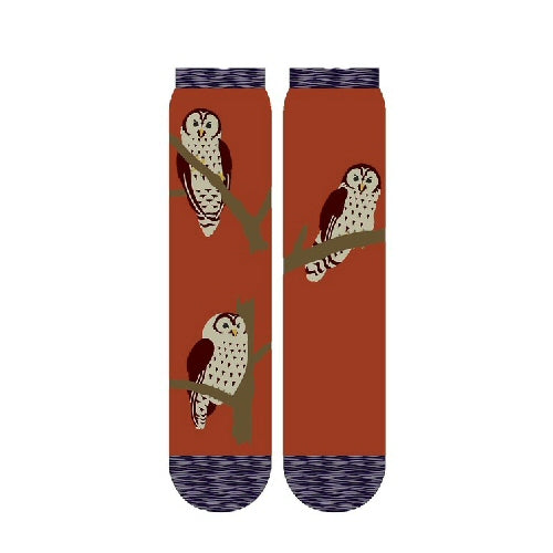 Photo of Tabbisocks Owl Replant Pairs CA in Pumpkin Orange with Owls on Branches.