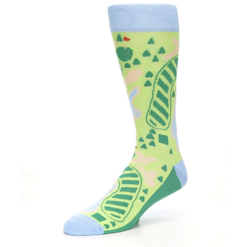 boldSOCKS Golf Socks USA Made Mens Sock Left Side shows the Golf Course, Traps and Water.