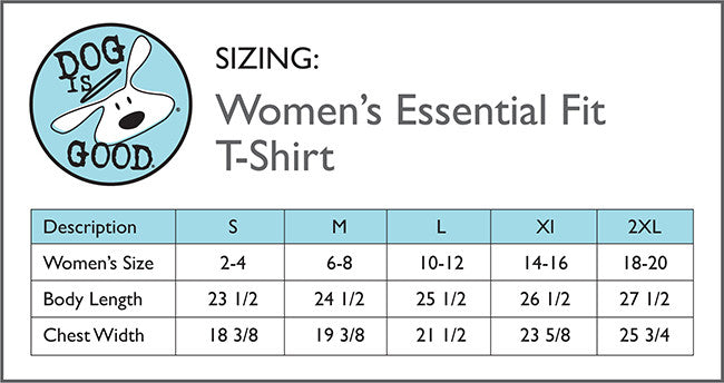 Size Chart for Dog is Good Womens Shirts