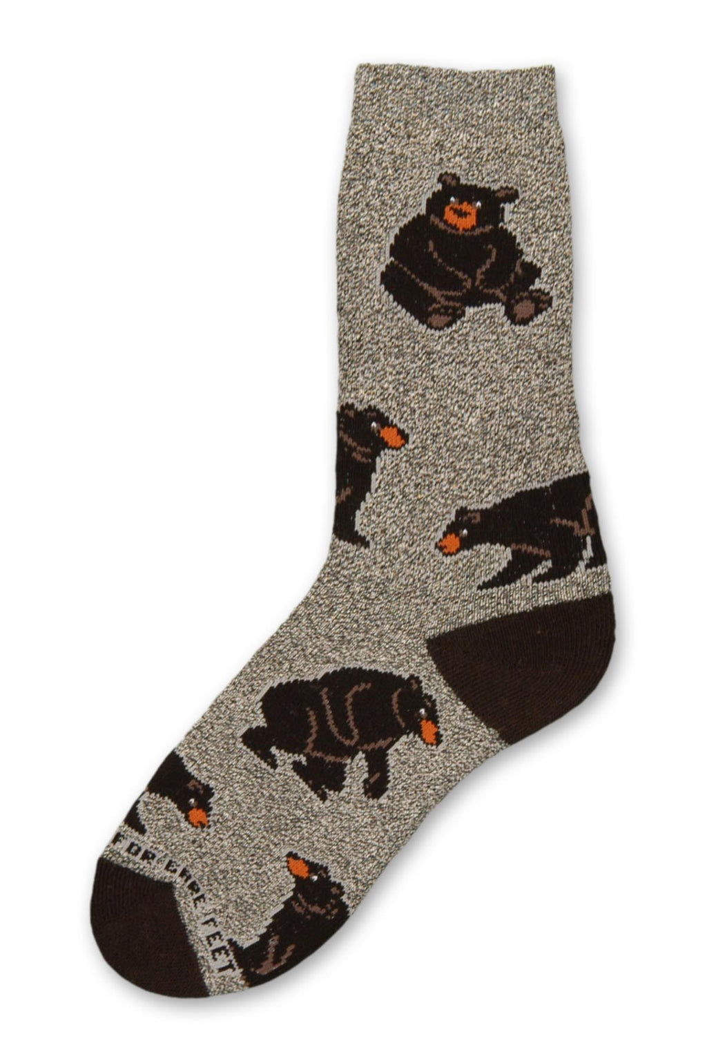 On a Marbled Grey background with Black Heels and Toes are Poses of Bears. They are Sitting Standing and Looking at each other.