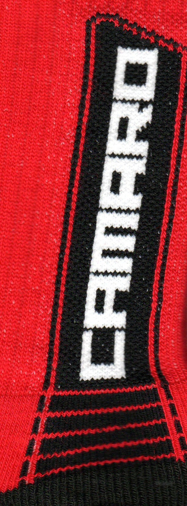A picture of the Camaro Word going up the leg in White with background of Black