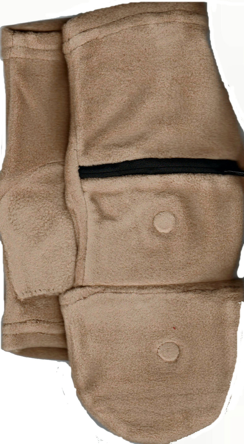 Lauer Fingerless Glove with Cap in Tan has 2 Zippered Pockets that can hold items like ID and cash. The Magnet helps keep the Cap out of the way when not in use.