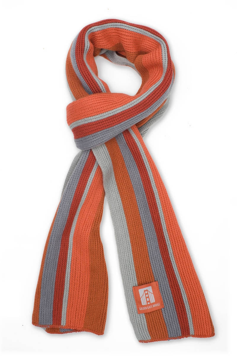 What the scarf looks like in International Orange Reds and Grey