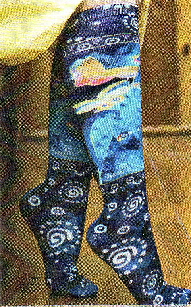 Indigo Cats Knee High Socks on a Model.