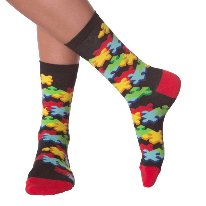 This is a Model Wearing K Bell 3D Womens Jigsaw Sock.