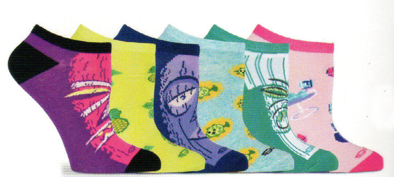 Shag Designs these K Bell Tiki No Show Socks in 3 different Tribal Tiki Wooden Masks. Three other socks have Polynesian Fruit and Fish and Drinks on them setting the theme for Tiki Fun Times.