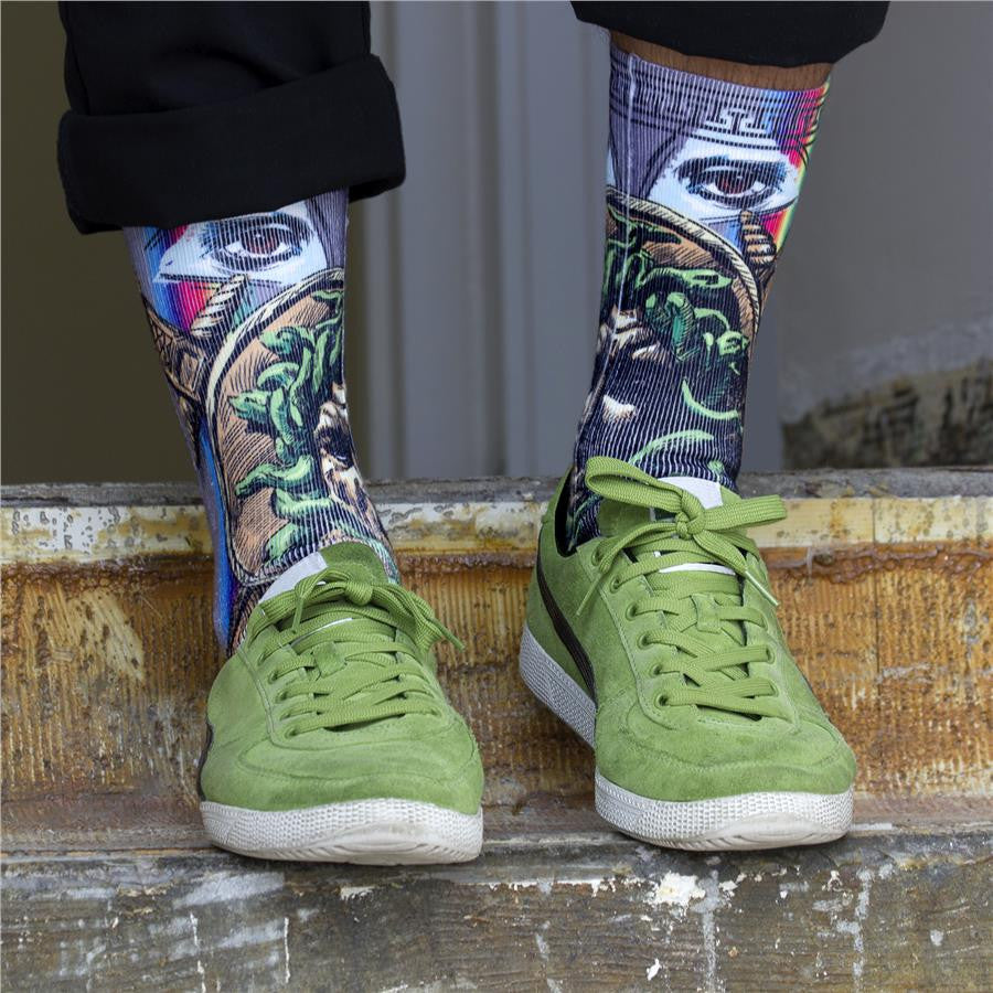 Kurb Medusa Socks on Model 