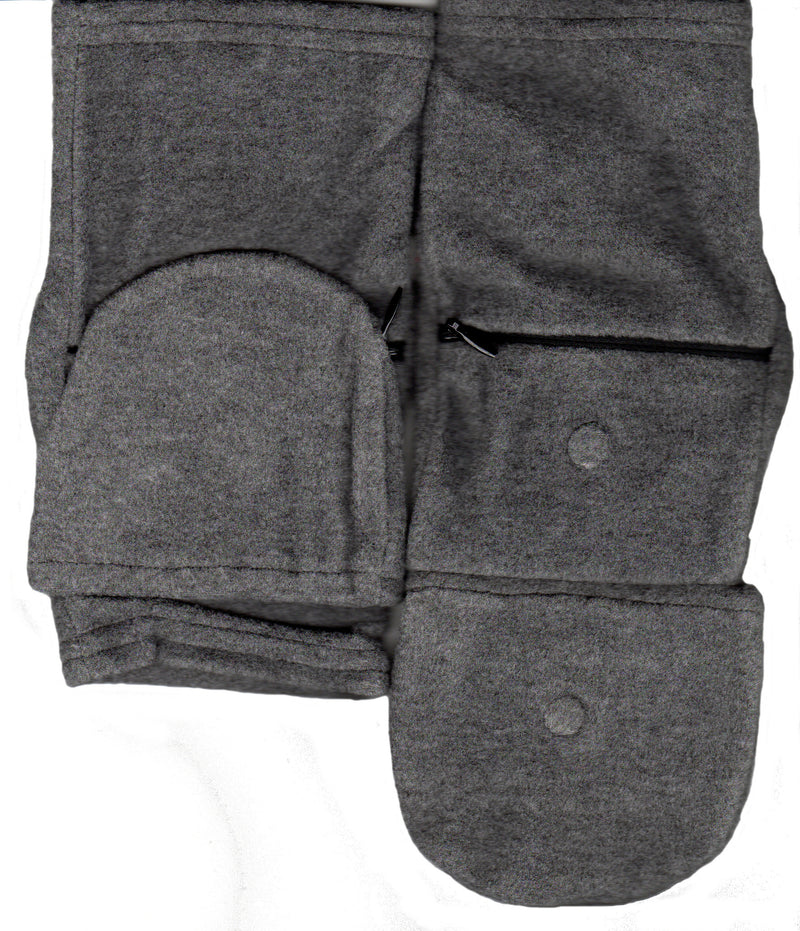 Lauer Fingerless Glove with Cap has Zippered Pocket and Magnetic Fastener in Heather Grey