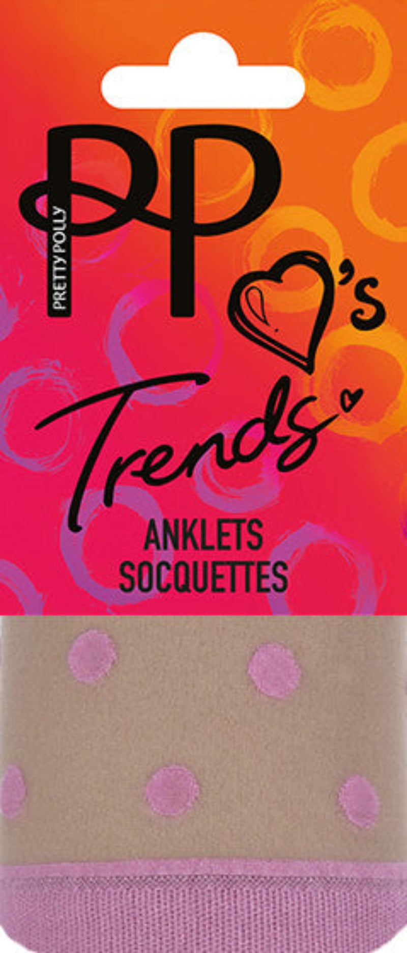Pretty Poly Trends Package with Pink Spots on the Sock. It has Pink Cuffs Heels and Toes.