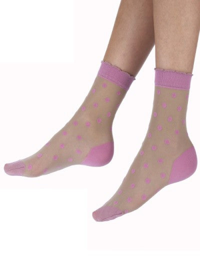 Pretty Polly Trends Spot Ankle High in Pink on Model