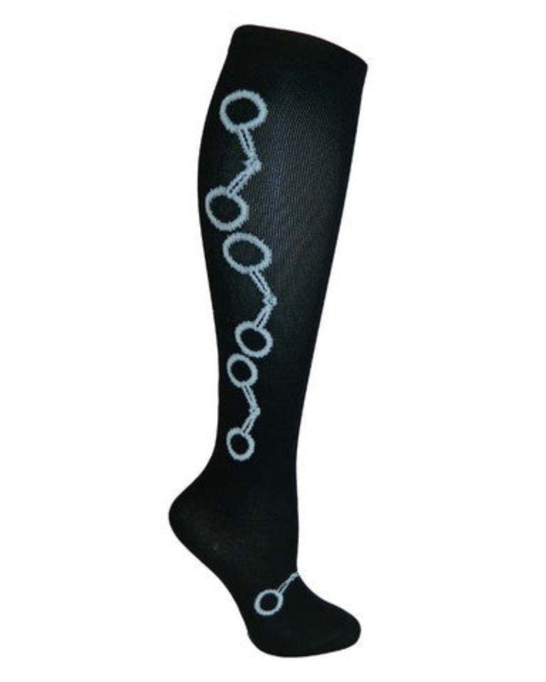 JoJo Three Bits Sock is a Knee High with three Black and White Bits going down the sock and one over the foot on a background of Black.