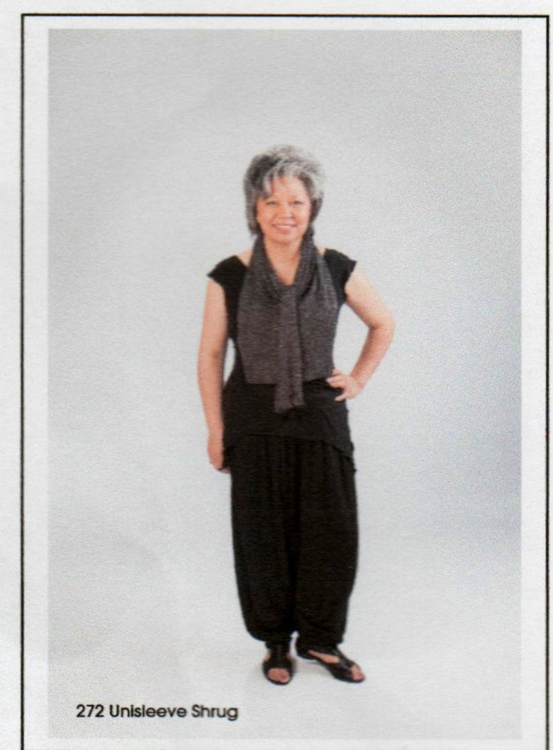 Use the Uni Sleeve as a collar and drape the long material over and through for a cowl neck scarf look