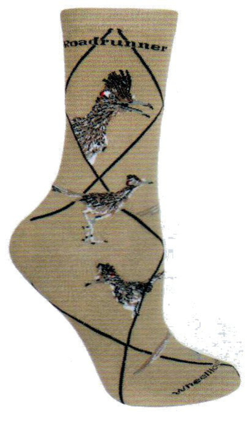 Wheel House Designs Roadrunner begins on a Southwest Khaki background. The Roadrunner is in Black and Greys, White with some Red and Tan.