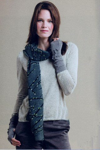 Model wearing Zazou Pussywillow Scarf and Zazou Blossoms Fingerless Gloves