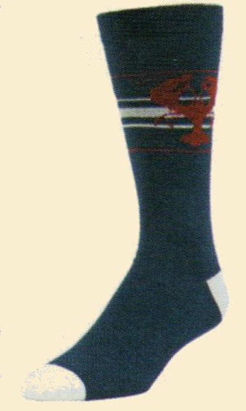 Mens Lobster Sock from b. ella is mostly Navy Blue with Maroon for the Lobster. White heels and Toes and lines behind the Lobster.