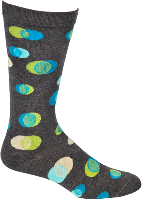 Ozone Waxing and Waning Mens Dress Sock starts on a Charcoal background shows the colors of Dark Blue, Light Blue, Light Green, White and Grey.