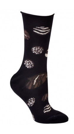 Ozone Wildlife Dots Sock comes in Black background with Animal Prints in each Dot. These prints are made with Black, Brown and White. You will find Leopard, Zebra and Jaguar and maybe a few more.
