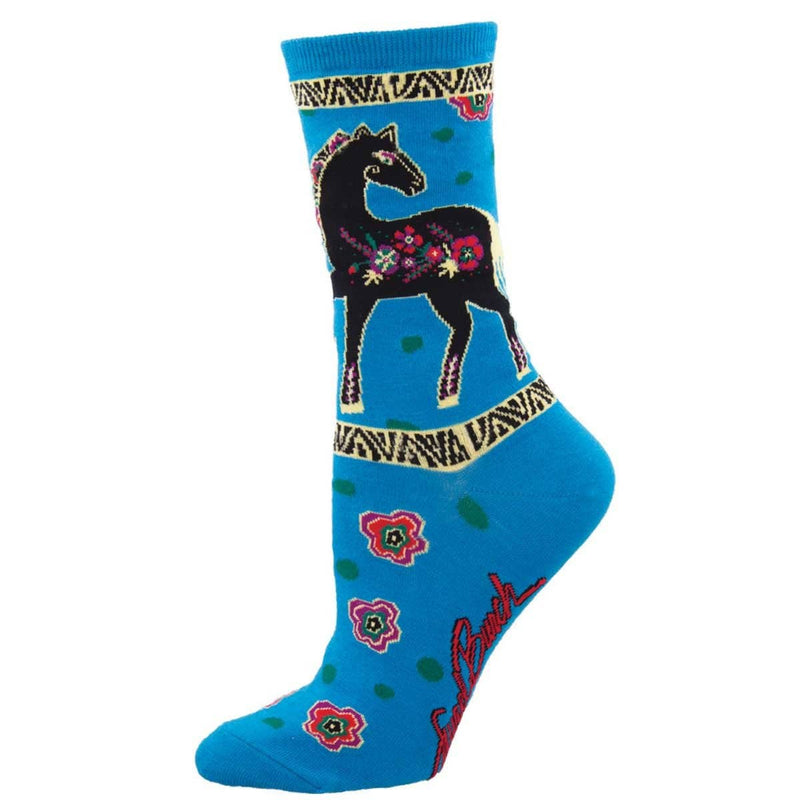 Women’s Floral Horse Crew Socks – Blue