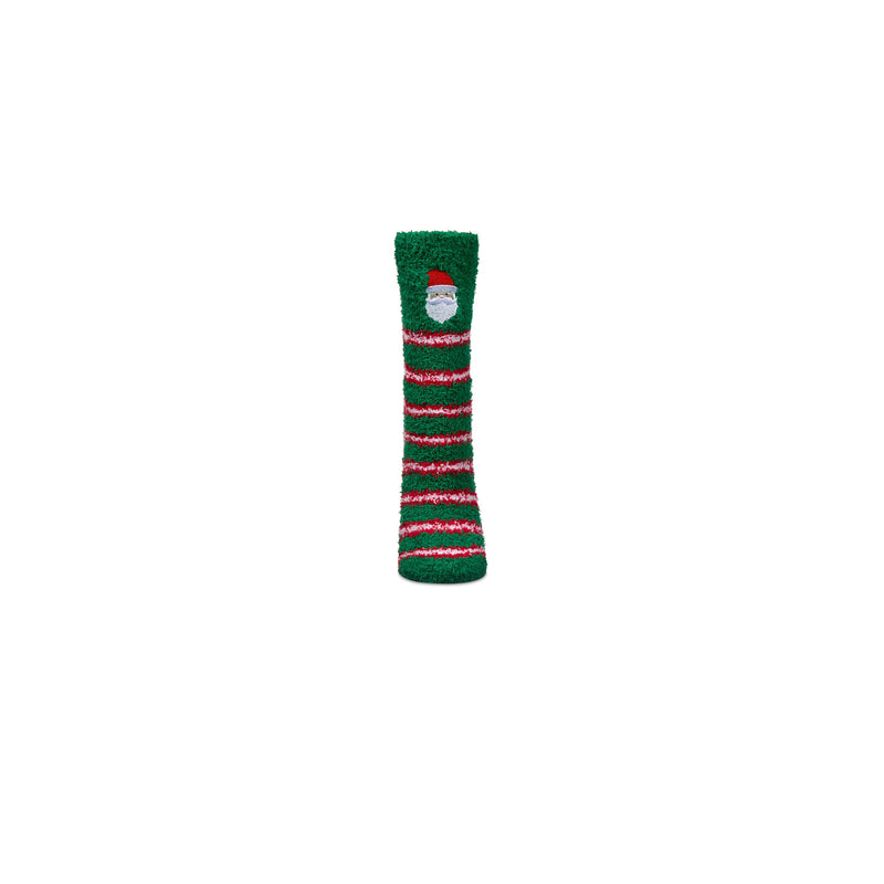 Green and Red Striped Sock with the Head of Santa at the top.