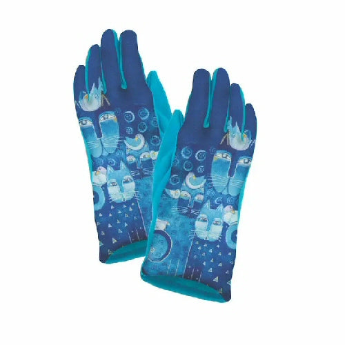 Laurel Burch Azul Cats Sueded Touchscreen Gloves are  Azul on the back of the Glove. This is the darker Blue.  The Light Blue is more a Pale Azure. Cats are all over the back. These Gloves feel so comfortable on your hand.