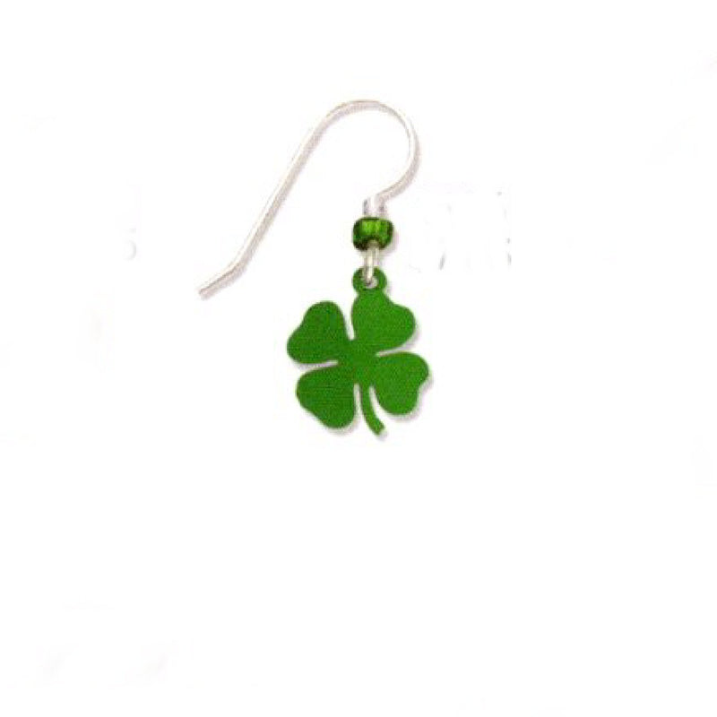 Green four-leaf clover earring on a white background