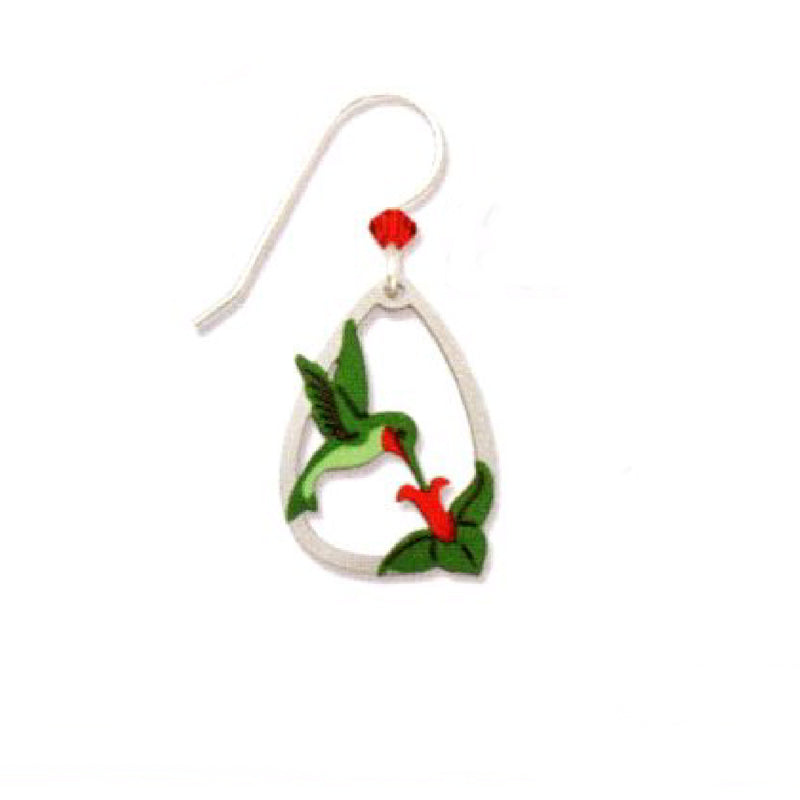 Earring with Ruby-Throated Hummingbird design on a White background