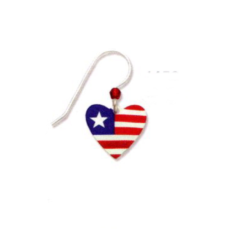 Heart-shaped earring with American flag design on a white background
