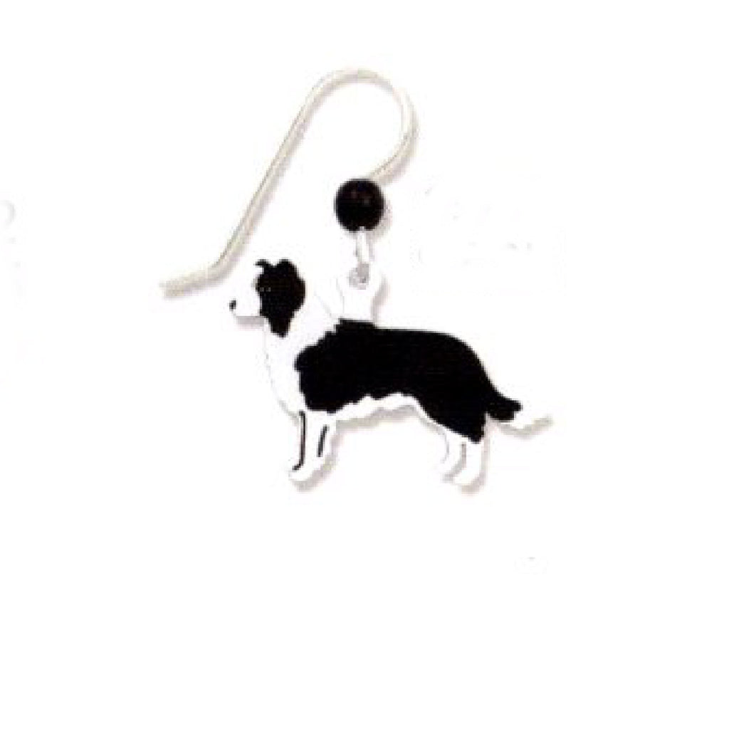 Black and White Border Collie Earring on a white background