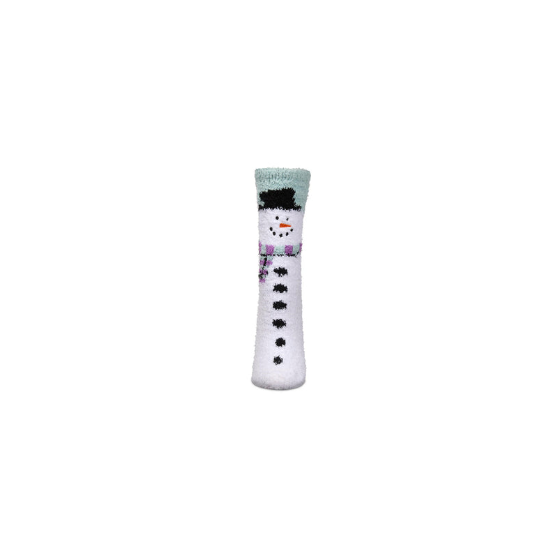 White sock with a snowman design on a white background