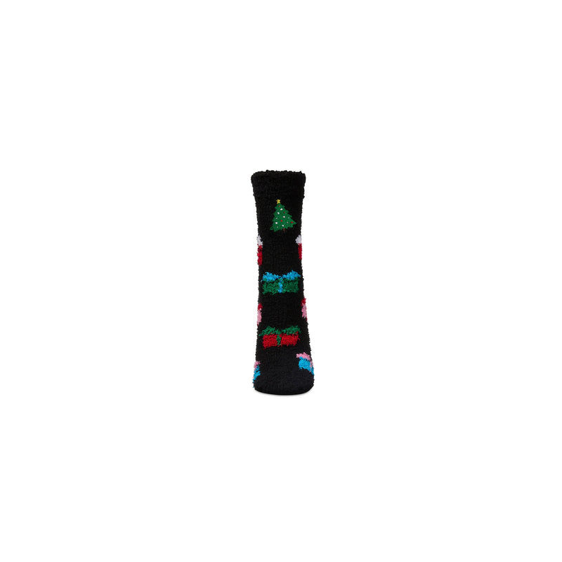 Colorful sock with a Christmas tree design with Packages on a white background
