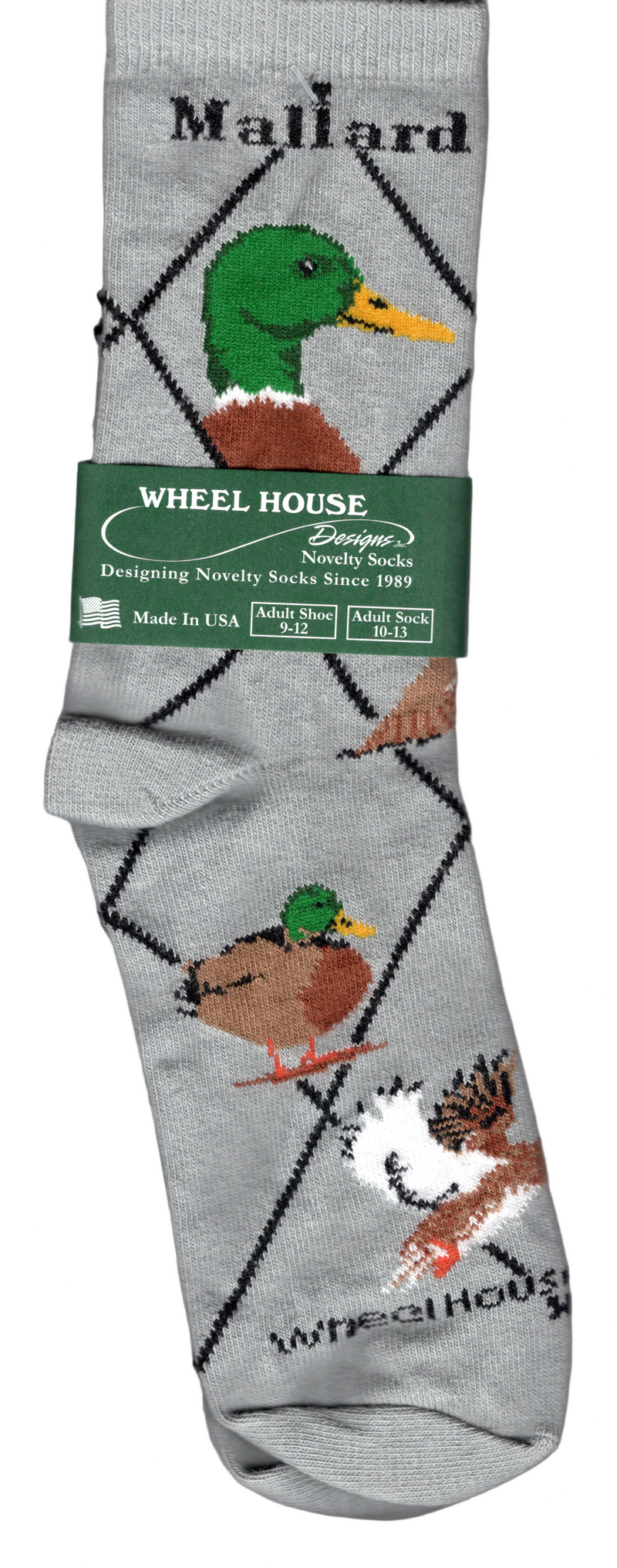 Mallard Duck  Large Sock  with Profile and other poses of Male and Females around the sock.
