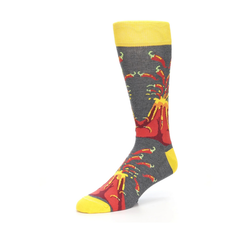 This shows the view to the Left of the Sock. boldSOCKS Volcano Spice Sock shows the Peppers exploding like Lava Rocks from the Volcano. 