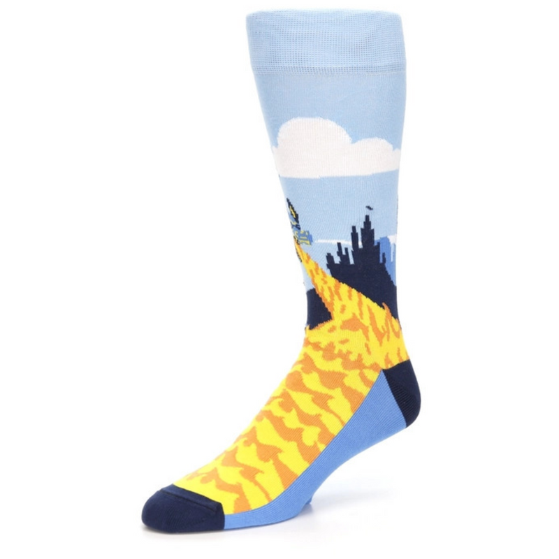 boldSOCKS Blue Orange Dragon Socks has a Dragon protecting a Castle