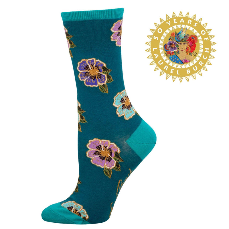 50 Years of Laurel Women's Floral Crew Socks - Teal