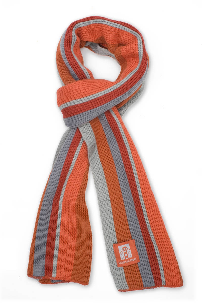 What the scarf looks like in International Orange Reds and Grey 