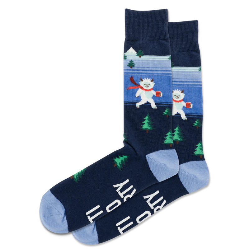 Hot Sox Mens Coxy Yeti To Party have the Yeti on both sides, they are warm as well as fun to wear. The words YETI TO PARTY are the Non Skid.