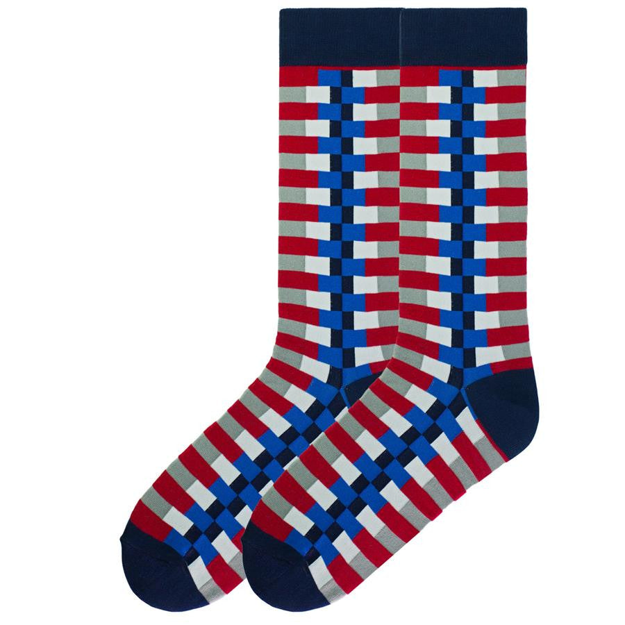K Bell Mens Zipper Sock in Navy has Cuffs, Heels and Toes and along the Zipper all Navy with other block colors