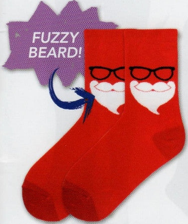 K Bell Secret Santa Sock is all in Christmas Red. Then the White Santa's Beard has a Fuzzy Embellishment. Above are his Black frame Glasses.