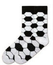 K Bell Mens Soccer Sock is all about the Soccer Ball. With Polygons of Black and White making Soccer Balls on the Sock. The Top Cuff is Black the Heel and Toes are White.