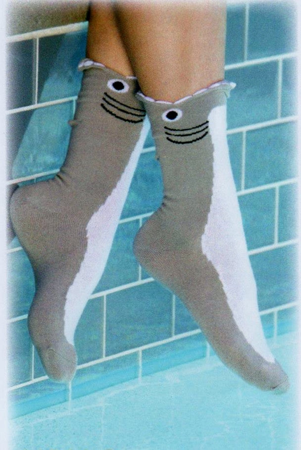 Model in a pool wearing Wide Mouth Shark Socks for Women