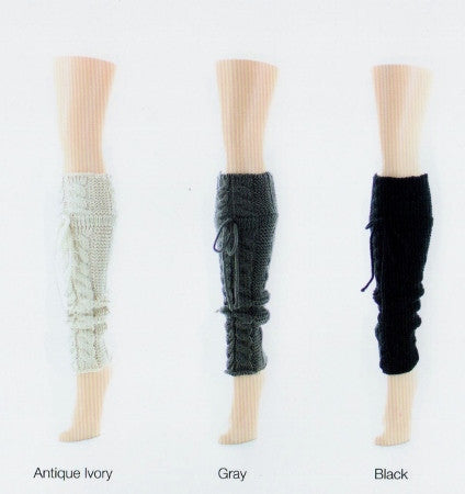 Legmogue Twistflection Legwarmer comes in White and Black. They are made with cable knit and have decorative string with bow tie.