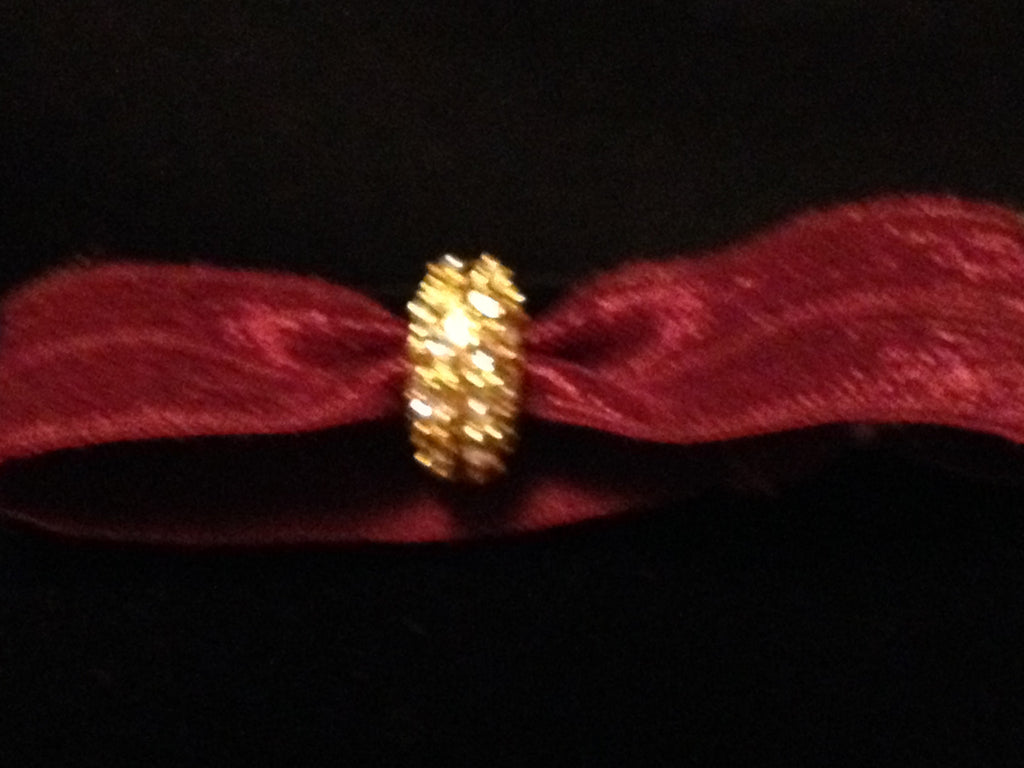Rosewood Hair Tie with Gold and White Crystal