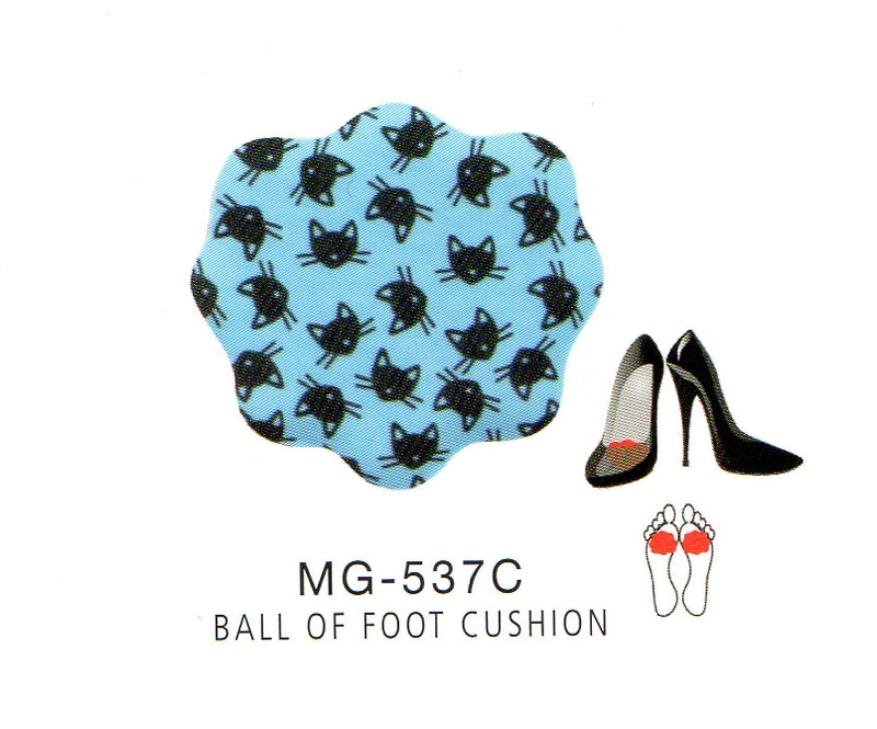 Me Moi Ball of Feet Cushions come with Black Cat Faces on Blue with Gel underneath to help absorb shock from walking.