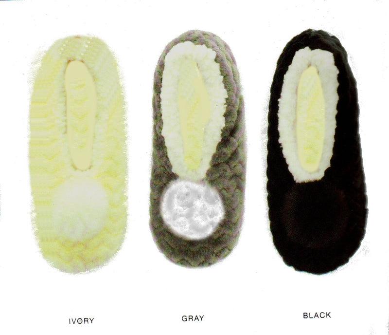 Me Moi Texture Low Cut Sherpa Lined Slippers come in 3 Colors, Ivory, Gray and Black. They come in 2 Sizes Small/Medium and Medium/Large. The Sherpa lining is Cream in all of them. These Slippers have Non-Skid on the bottom. These are warm and cozy to wear.